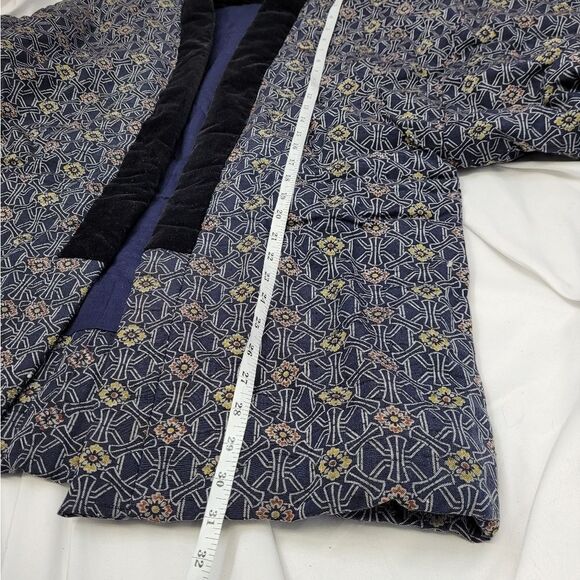 VINTAGE Japanese navy blue floral boro cloth padded kimono with‎ velvet collar - Picture 9 of 9